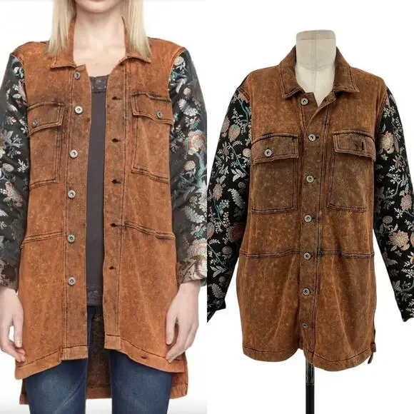 Aratta Silent Journey Coolness Floral Jacquard Sleeve Oversized Shacket Small - Picture 1 of 14